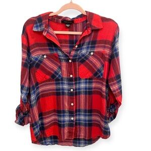 Sanctuary Tomboy Cotton Linen Blend Button down shirt size small EUC B0030